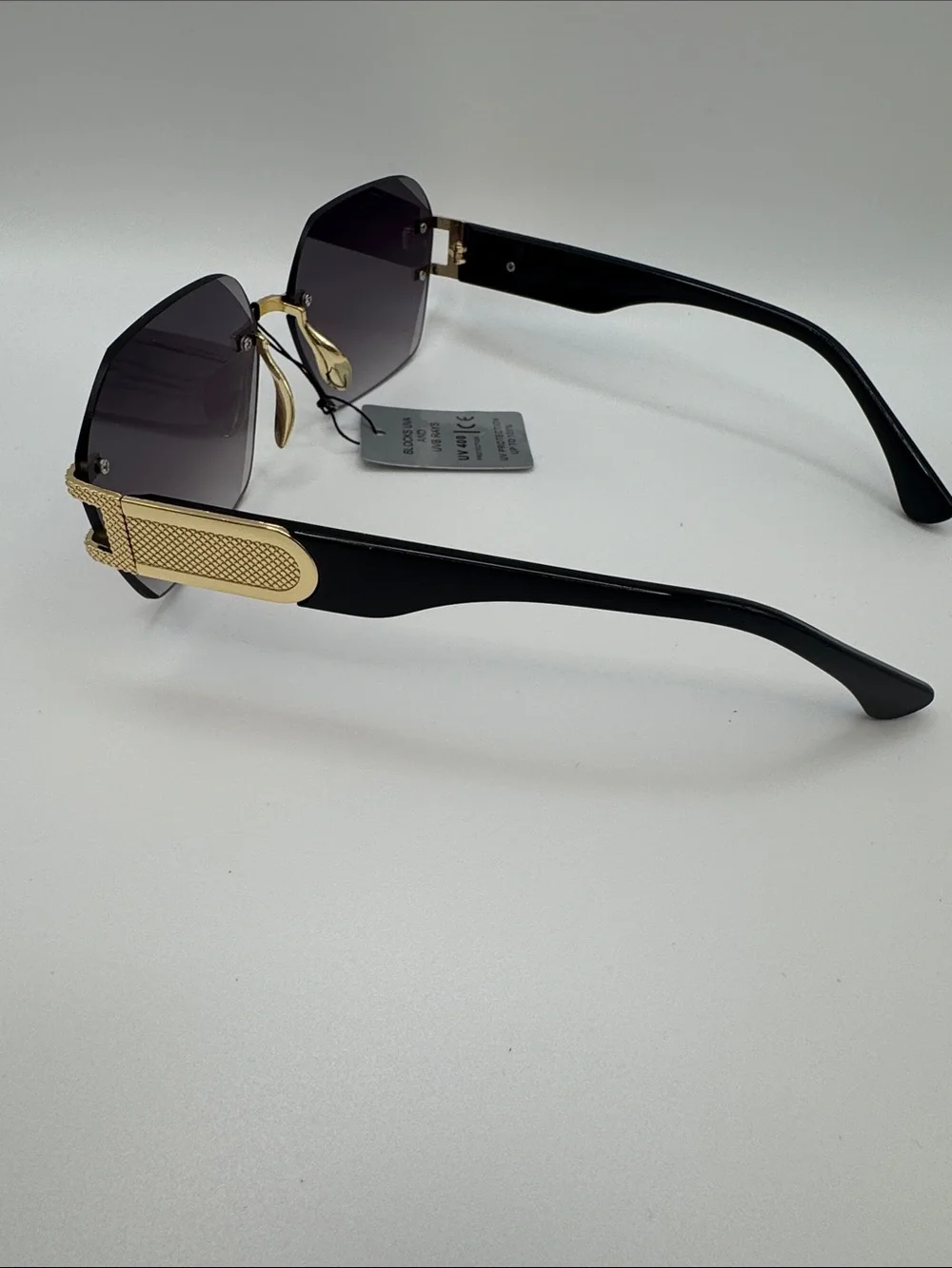 Rimless Dark Gradient Women’s Sunglasses with Gold Accents